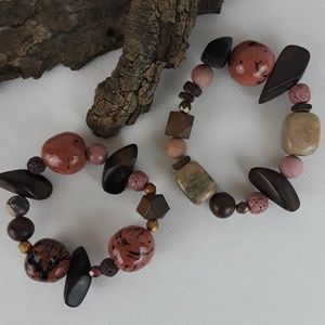 Handcrafted Brown wood and Clay Pink Bracelet NICE